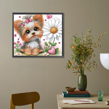 Charger l'image dans la galerie, Fleur Yorkshire Terrier-Peinture diamant spéciale partielle-35x30cm