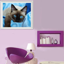 Charger l'image dans la galerie, Chat d’oeil bleu - diamant rond complet - 40x30cm