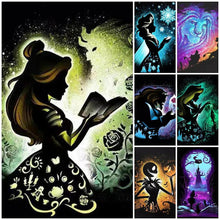 Charger l'image dans la galerie, Tableau noir dessin animé figure-perceuse ronde diamant peinture 30*40cm