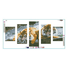 Charger l'image dans la galerie, 5pcs/set 2 tigres - peinture en diamant ronde - 95x45cm