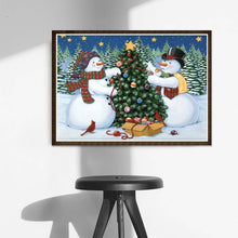 Charger l'image dans la galerie, Arbre de Noël bonhomme de neige - diamant rond complet - 30x40cm