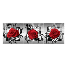 Charger l'image dans la galerie, 3pcs/set rose rouge - peinture en diamant rond - 95x34cm