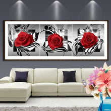 Charger l'image dans la galerie, 3pcs/set rose rouge - peinture en diamant rond - 95x34cm