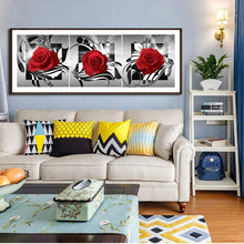 Charger l'image dans la galerie, 3pcs/set rose rouge - peinture en diamant rond - 95x34cm