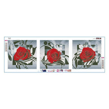 Charger l'image dans la galerie, 3pcs/set rose rouge - peinture en diamant rond - 95x34cm
