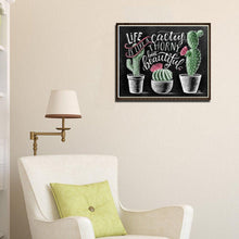 Charger l'image dans la galerie, Tableau noir cactus - diamant rond complet - 25x30cm