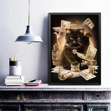 Charger l'image dans la galerie, Chat d’argent - diamant rond complet - 40x30cm