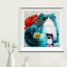 Charger l'image dans la galerie, Famille de chat de dessin animé - diamant rond complet - 30x30cm