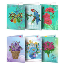Charger l'image dans la galerie, 6pcs/set Fleurs et oiseaux Cartes de voeux Peinture au diamant