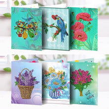 Charger l'image dans la galerie, 6pcs/set Fleurs et oiseaux Cartes de voeux Peinture au diamant