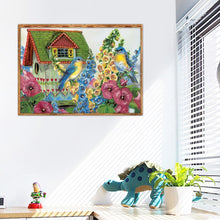 Charger l'image dans la galerie, Oiseau de fleur - diamant rond complet - 40x30cm