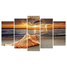 Charger l'image dans la galerie, 5pcs coucher de soleil bord de mer - diamant rond complet - 95x45cm