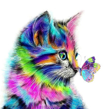 Charger l'image dans la galerie, Chat et papillon - diamant rond complet - 30x30cm