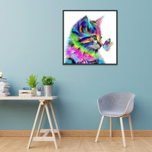 Charger l'image dans la galerie, Chat et papillon - diamant rond complet - 30x30cm