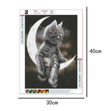 Charger l'image dans la galerie, Chat de lune - diamant rond plein - 30x40cm