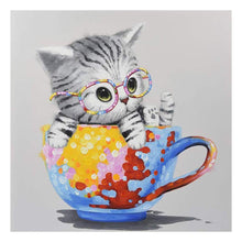 Charger l'image dans la galerie, Chat de tasse - peinture complète de diamant - 30x30cm