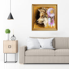 Charger l'image dans la galerie, Loup et attrape-rêves - diamant rond complet - 30x30cm