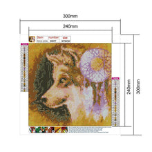 Charger l'image dans la galerie, Loup et attrape-rêves - diamant rond complet - 30x30cm