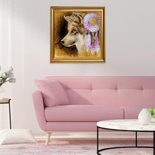 Charger l'image dans la galerie, Loup et attrape-rêves - diamant rond complet - 30x30cm