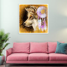 Charger l'image dans la galerie, Loup et attrape-rêves - diamant rond complet - 30x30cm