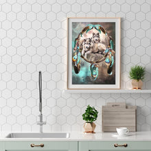 Charger l'image dans la galerie, Loup et attrape-rêves - diamant rond complet - 30x40cm