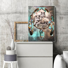Charger l'image dans la galerie, Loup et attrape-rêves - diamant rond complet - 30x40cm