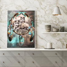 Charger l'image dans la galerie, Loup et attrape-rêves - diamant rond complet - 30x40cm