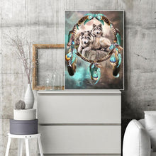 Charger l'image dans la galerie, Loup et attrape-rêves - diamant rond complet - 30x40cm