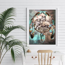 Charger l'image dans la galerie, Loup et attrape-rêves - diamant rond complet - 30x40cm