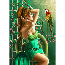 Charger l'image dans la galerie, Fille et perroquet - diamant rond complet - 30x40cm