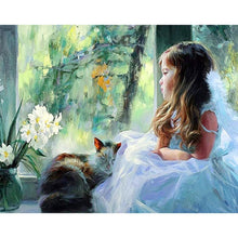Charger l'image dans la galerie, Fille pensante - diamant rond complet - 40x30cm