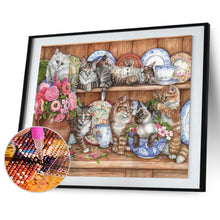 Charger l'image dans la galerie, Chat de plat de fleur - peinture complète de diamant - 30x40cm