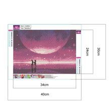 Charger l'image dans la galerie, Amoureux de la lune - peinture pleine ronde de diamant - 40x30cm