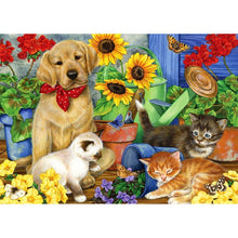 Charger l'image dans la galerie, Chat et chien - diamant rond complet - 30x40cm