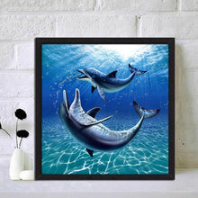 Charger l'image dans la galerie, Deux baleines - diamant rond complet - 30x30cm