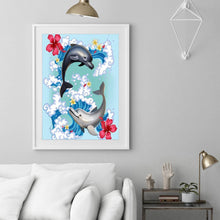 Charger l'image dans la galerie, Ensembles de dauphins - diamant rond complet - 30x40cm