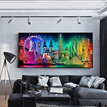 Charger l'image dans la galerie, Vue de nuit de ville - diamant rond complet - 100x50cm