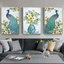 Charger l'image dans la galerie, Paon 3 panneaux - diamant rond complet - 95x45cm