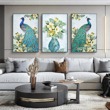 Charger l'image dans la galerie, Paon 3 panneaux - diamant rond complet - 95x45cm