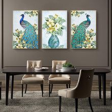 Charger l'image dans la galerie, Paon 3 panneaux - diamant rond complet - 95x45cm