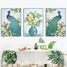 Charger l'image dans la galerie, Paon 3 panneaux - diamant rond complet - 95x45cm