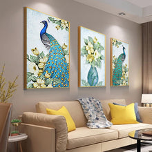 Charger l'image dans la galerie, Paon 3 panneaux - diamant rond complet - 95x45cm