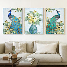 Charger l'image dans la galerie, Paon 3 panneaux - diamant rond complet - 95x45cm