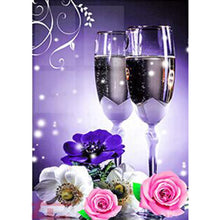 Charger l'image dans la galerie, Fleurs en verre de vin - diamant rond complet - 30x40cm