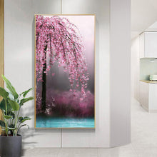 Charger l'image dans la galerie, 45x85cm arbre à fleurs roses - diamant rond complet - 45x85cm