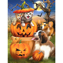 Charger l'image dans la galerie, Chien de chat d’Halloween - diamant rond complet - 30x40cm