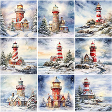 Charger l'image dans la galerie, Christmas Lighthouse-FULL Round Diamond Painting-30x30cm