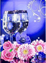 Charger l'image dans la galerie, Fleurs en verre de vin - diamant rond complet - 30x40cm