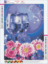 Charger l'image dans la galerie, Fleurs en verre de vin - diamant rond complet - 30x40cm