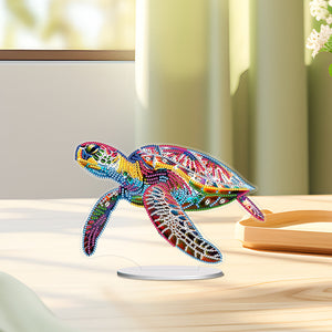 Tortue de mer-Ornement de bureau en diamant acrylique à forage simple face